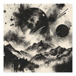 Surreal Mountain Landscape with Abstract Circles Photo Print
