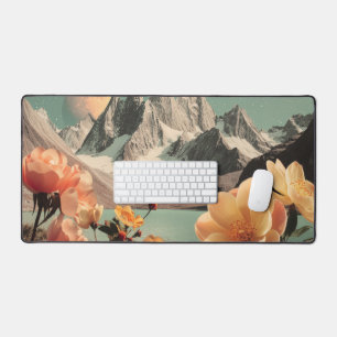 Surreal Mountain Landscape With Blooming Flowers Desk Mat