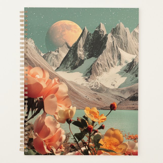 Surreal Mountain Landscape With Blooming Flowers Planner (Front)