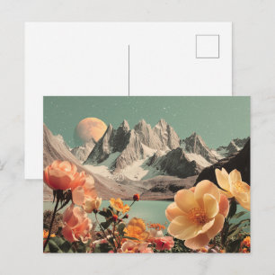 Surreal Mountain Landscape With Blooming Flowers Postcard