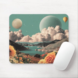 Surreal Mountain Landscape with Planets and Clouds Mouse Mat