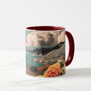 Surreal Mountain Landscape with Planets and Clouds Mug