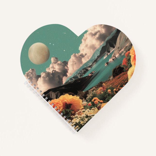 Surreal Mountain Landscape with Planets and Clouds Notebook (Front)