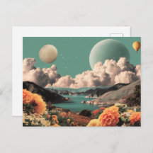 Surreal Mountain Landscape with Planets and Clouds