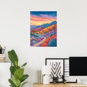 Surreal Mountain Sunset Landscape Painting Poster