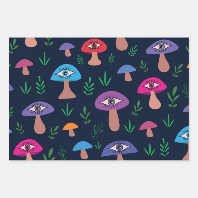 Surreal Mushroom Pattern with Eyes Pattern  Wrapping Paper Sheet (Front)