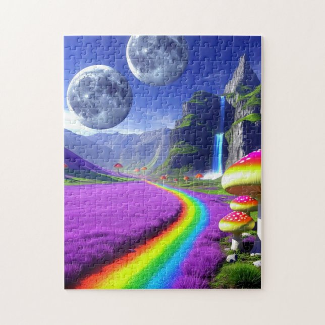 Surreal mushrooms on distant planet with 2 moons jigsaw puzzle (Vertical)