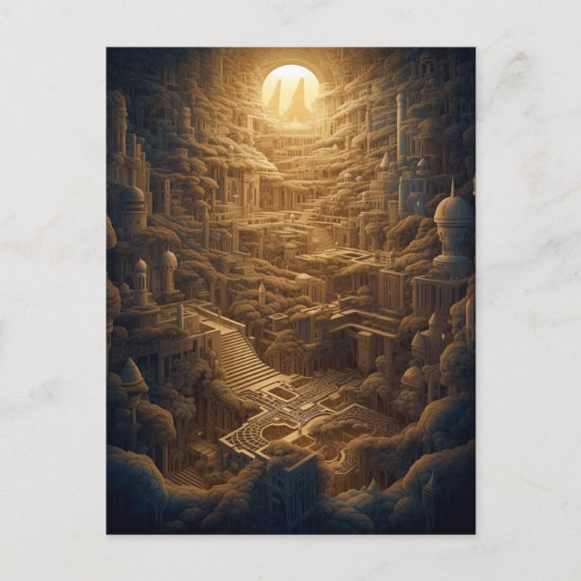 Surreal Mysterious City Fantasy Art Postcard (Front)