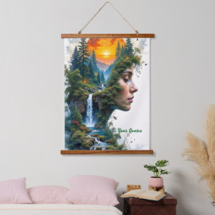 Surreal Nature Portrait Woman Sunset Waterfall Hanging Tapestry