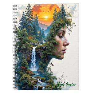 Surreal Nature Portrait Woman Sunset Waterfall Notebook
