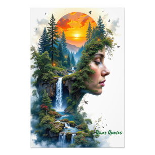 Surreal Nature Portrait Woman Sunset Waterfall Photo Print