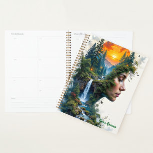 Surreal Nature Portrait Woman Sunset Waterfall Planner