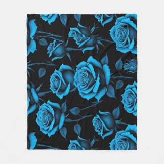 Surreal Neon Blue Roses Fleece Blanket