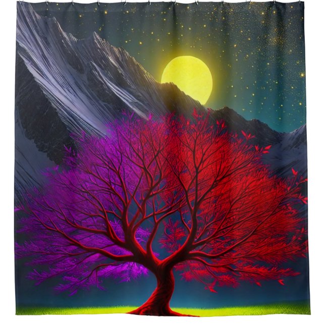 Surreal Neon Tree Night Shower Curtain (Front)
