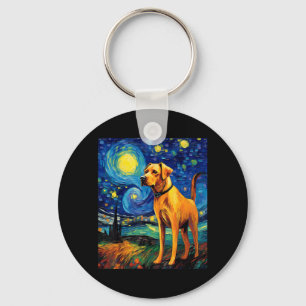 Surreal Night Sky Art Black Mouth Cur Dog Key Ring