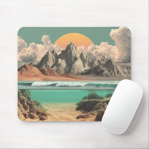 Surreal Ocean and Mountain Landscape with Waves Mouse Mat