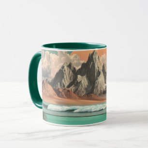 Surreal Ocean and Mountain Landscape with Waves Mug