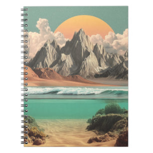 Surreal Ocean and Mountain Landscape with Waves Notebook