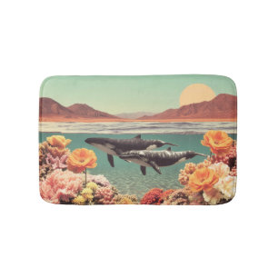 Surreal Ocean Scene With Whales And Coral Bath Mat