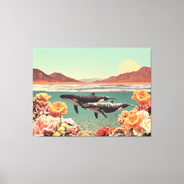 Surreal Ocean Scene With Whales And Coral Canvas Print (Front)