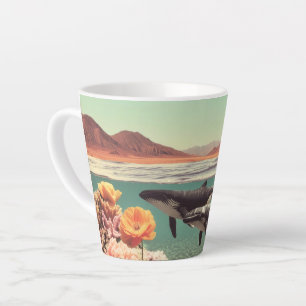 Surreal Ocean Scene With Whales And Coral Latte Mug