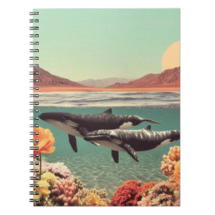 Surreal Ocean Scene With Whales And Coral Notebook