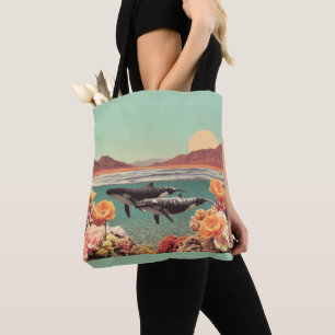 Surreal Ocean Scene With Whales And Coral Tote Bag