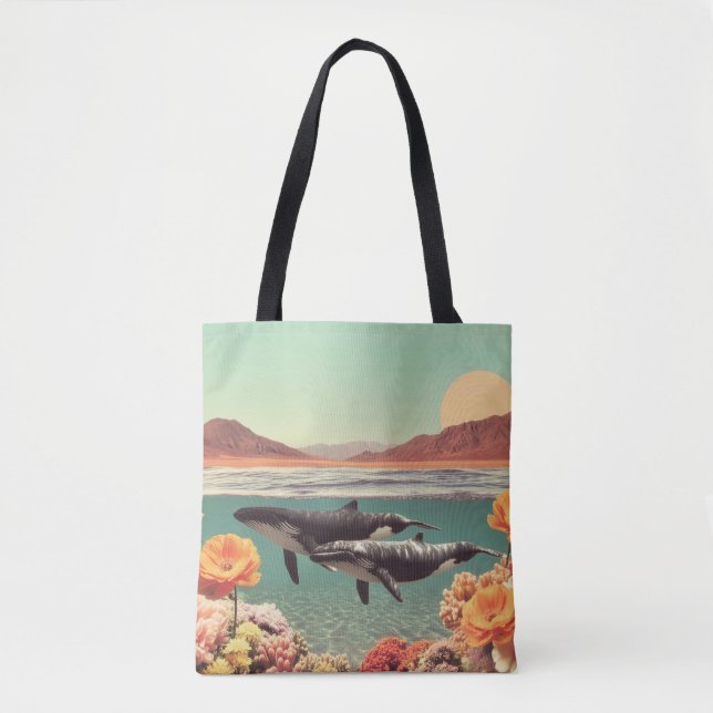 Surreal Ocean Scene With Whales And Coral Tote Bag (Front)