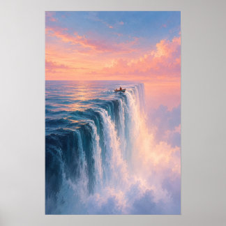 Surreal Ocean Waterfall Landscape Poster