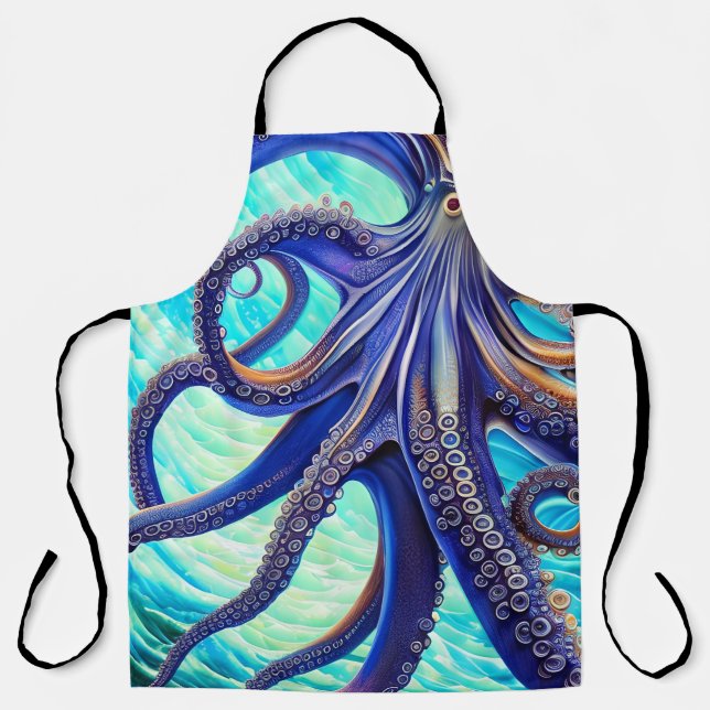 Surreal Octopus Blue Ocean Wave Impressionism Apron (Front)