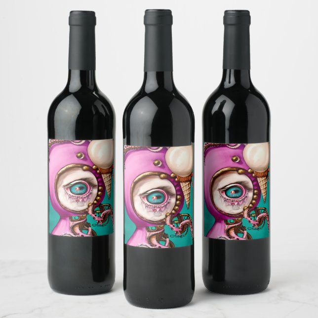 Surreal Octopus Ice Cream Doll Wine Label (Bottles)