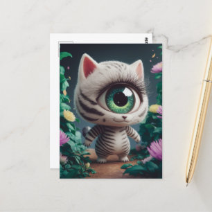 Surreal One Eyed Zebra Kitty Postcard