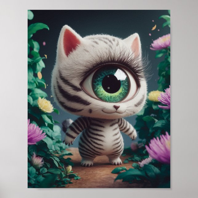 Surreal One Eyed Zebra Kitty Poster (Front)