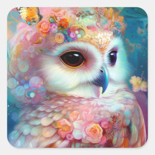 Surreal Owl Fantasy Art Square Sticker