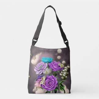 Surreal Painted Flowers Crossbody Bag