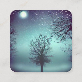 Surreal Painted Forest & Full Moon Square Business Card