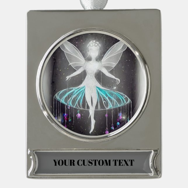 Surreal Painted White Glow Fairy Silver Plated Banner Ornament (Front)