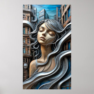 Surreal Paper Sculpture Portrait Poster