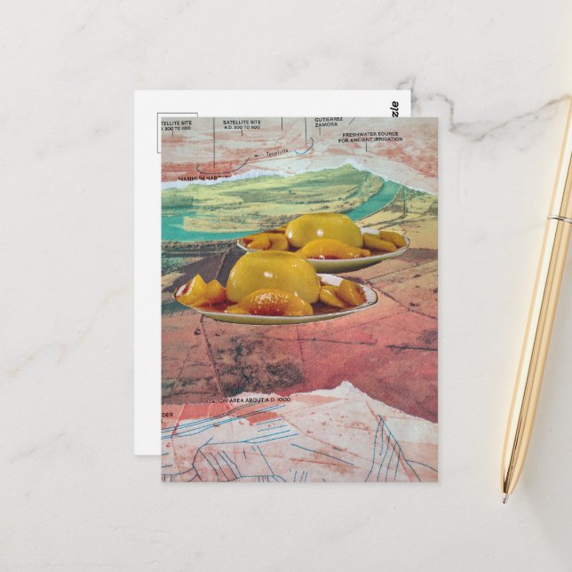 Surreal Peach Mountains Collage Postcard (Front/Back In Situ)