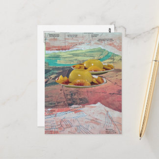 Surreal Peach Mountains Collage Postcard