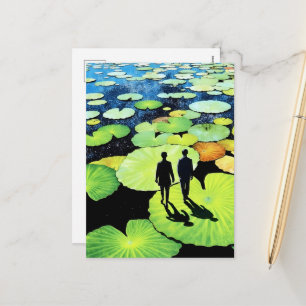 Surreal People Walking on Lily Pads Holiday Postcard
