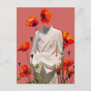 Surreal Person and Red Flowers Mixed Media Collage Postcard