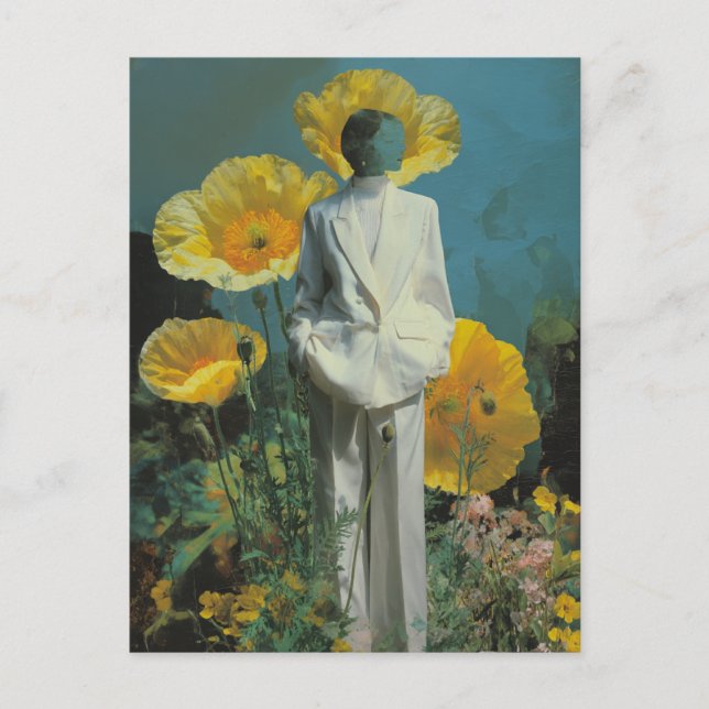 Surreal Person in Yellow Poppy Flowers Postcard (Front)