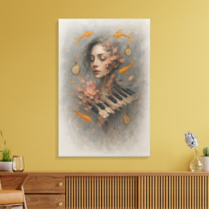 Surreal Piano Face Art Print Dreamy Music and Time