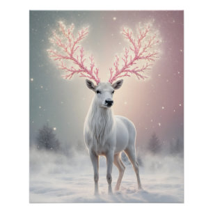Surreal Pink Antler Reindeer Poster