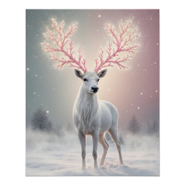 Surreal Pink Antler Reindeer Poster (Front)