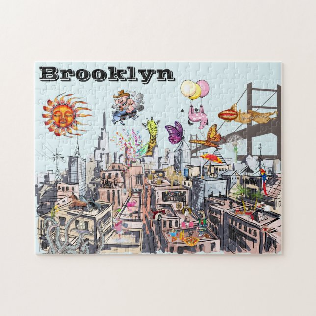 Surreal Pop Art Busy City of Brooklyn Jigsaw Puzzle (Horizontal)