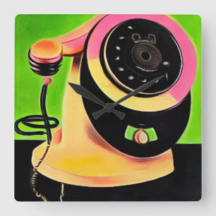 Surreal Pop Art Retro Telephone 3 Square Wall Clock