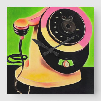 Surreal Pop Art Retro Telephone 3 Square Wall Clock