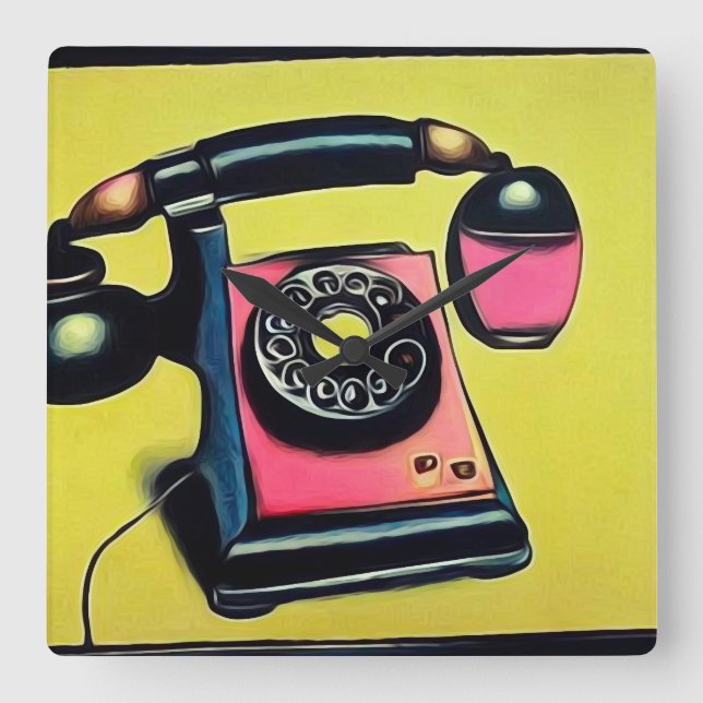 Surreal Pop Art Retro Telephone 6 Square Wall Clock (Front)